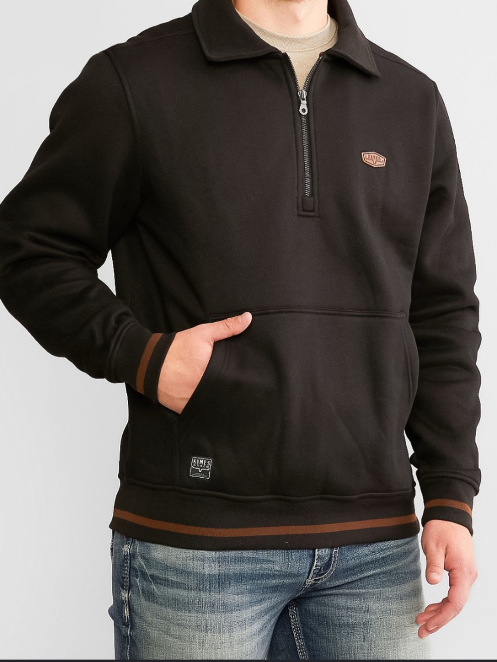 Mime’s Men's Black Quarter-Zip Sweatshirt with Brown Trim Size XL
